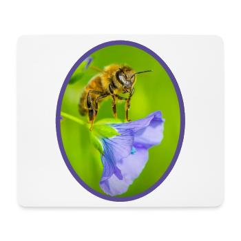 Biene auf lila Blüte - oval umrandet - Mousepad (Querformat) - Weiß - Vorne