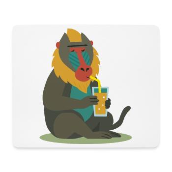 bunter Mandrill genießt entspannt ein Glas Saft - Mousepad (Querformat) - Weiß - Vorne