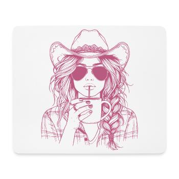 Sippin' in Style – Cool Cow Girl with Drink - Mouse Pad (horizontal) - white - Front