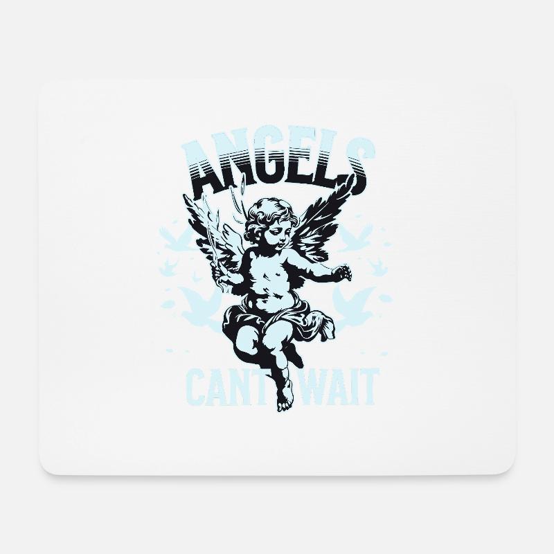 Engel T-Shirt Unisex Angels Can’t Wait VintageTee - Mousepad (Querformat) - Weiß