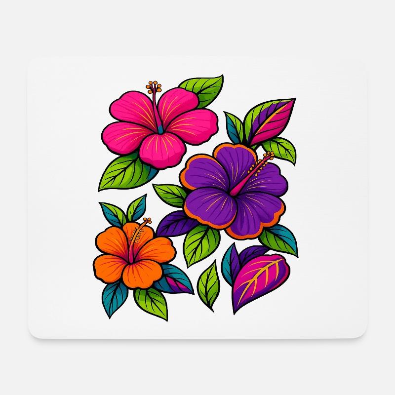 Lebendige Hibiskus-Blumenmotive - Mousepad (Querformat) - Weiß