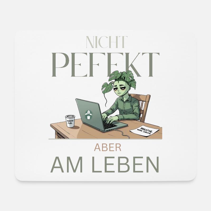 Perfekt am Leben – grün, müde, echt - Mousepad (Querformat) - Weiß