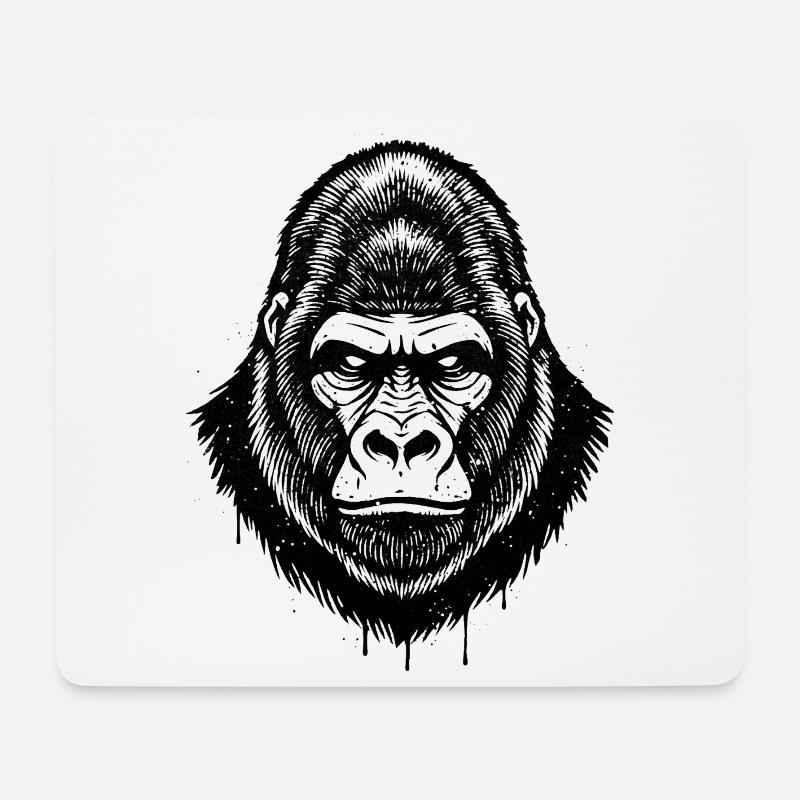 Gorilla Linienkopf Tropf-Detail - Mousepad (Querformat) - Weiß