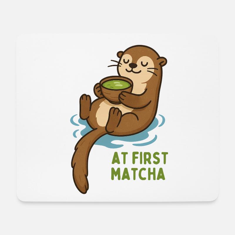 Otter mit Matcha Genuss - Mousepad (Querformat) - Weiß