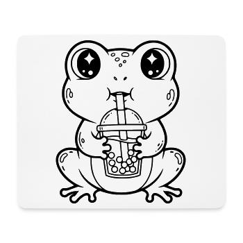 Niedlicher Frosch mit Bubble Tea Line Art Design - Mousepad (Querformat) - Weiß - Vorne