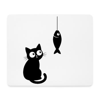 Black Cat and Fish Curiosity - Mouse Pad (horizontal) - white - Front
