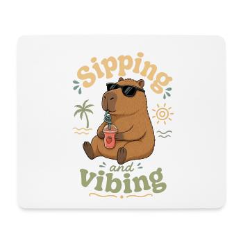 Sipping Cabybara Vibes on Beach - Mouse Pad (horizontal) - white - Front