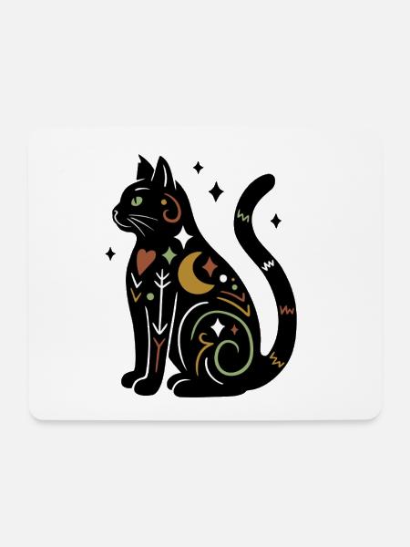 Magische Katze - Schwarz Bunt mit Sternen - Mousepad (Querformat) - Weiß