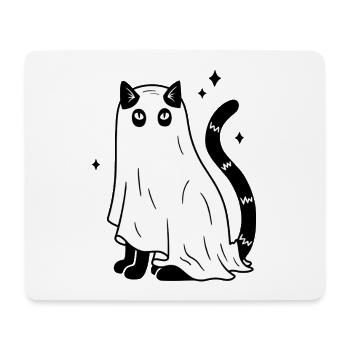 Halloween Katze Gespenst - SW mit Sternen - Mousepad (Querformat) - Weiß - Vorne