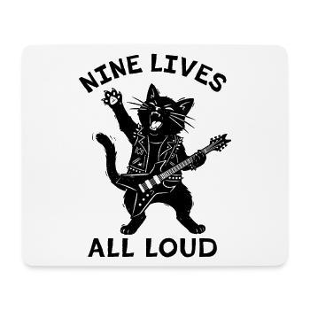 Nine Lives All Loud – Cat-Rock-Gitarre - Mousepad (Querformat) - Weiß - Vorne