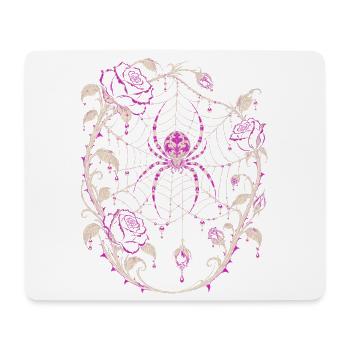 Die Spinne im Netz zwischen schwarzen Rosen - Mousepad (Querformat) - Weiß - Vorne