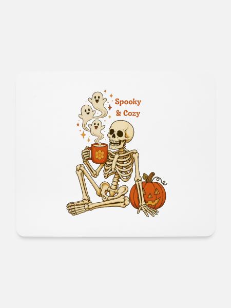 Gruseliger und gemütlicher Halloween-Skelettkaffee - Mousepad (Querformat) - Weiß