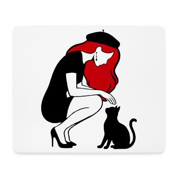 donna_con_capelli_rossi_basco_e_gatto_nero - Mousepad (Querformat) - Weiß - Vorne
