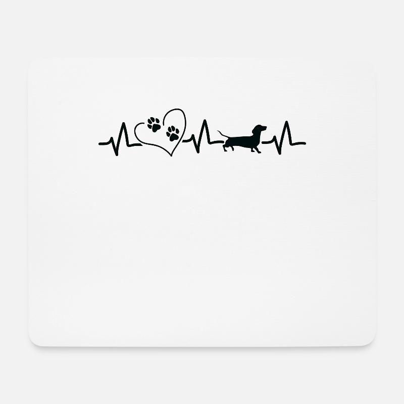 Dackel Herzschlag mit Herz und Pfotenabdruck - Mousepad (Querformat) - Weiß