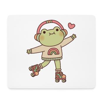 Cute Frog With Headphones And Roller Skates - Mouse Pad (horizontal) - white - Front