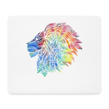 Cadeau de design de lion psychédélique. Mandala arc-en-ciel - Tapis de souris (format paysage) - blanc - Devant
