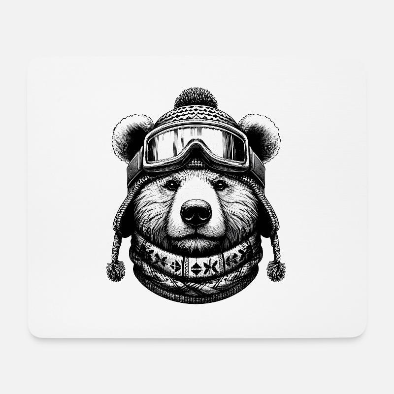 L’ours avec des lunettes de ski aime le snowboard et le ski - Tapis de souris (format paysage) - blanc
