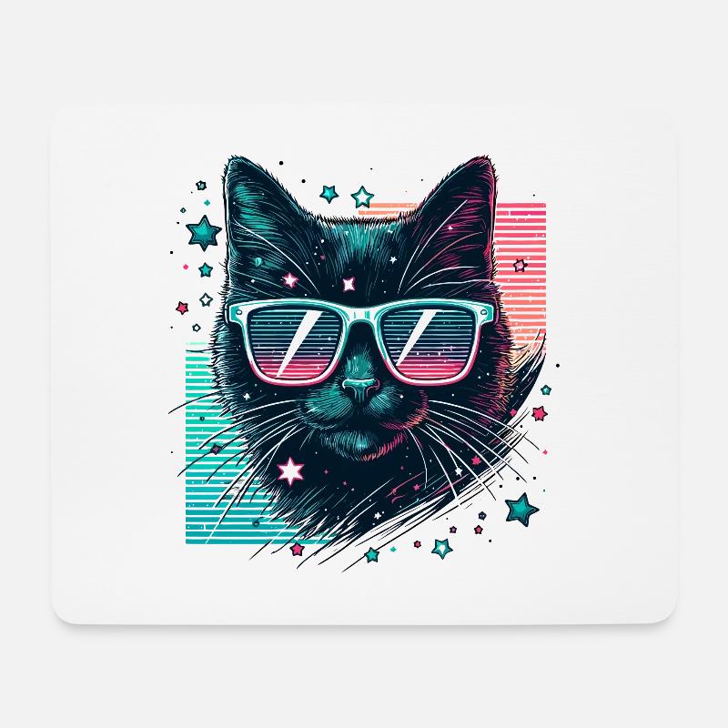 80er Jahre Katze Neon Sonnenbrille cool Katzenmama - Mousepad (Querformat) - Weiß