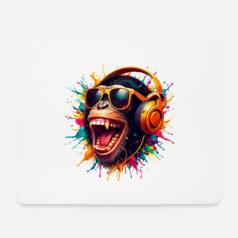 DJ Monkey Monkey Party Chimpanzé Casque drôle - Tapis de souris (format paysage) - blanc