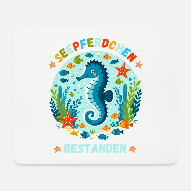 Seepferdchen Schwimmen Schwimmprüfung Kinder süß - Mousepad (Querformat) - Weiß