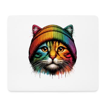 Katze Beanie Regenbogen Katzenmama Cool Lustig - Mousepad (Querformat) - Weiß - Vorne
