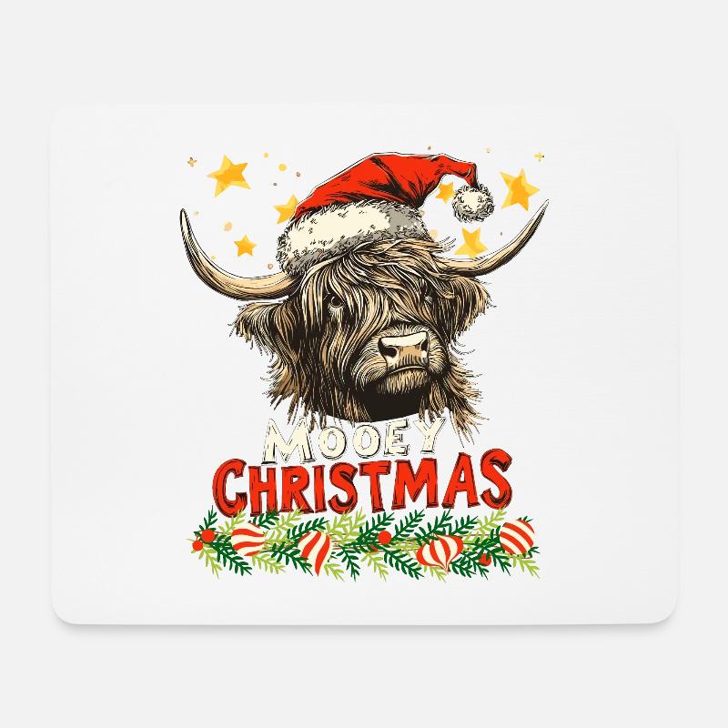 Weihnachten Schottisches Hochland Rind Muh Lustig - Mousepad (Querformat) - Weiß