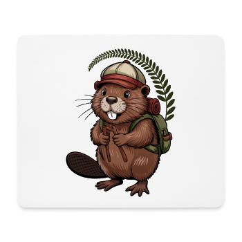 Castor drôle avec des bâtons de randonnée et un sac à dos - Tapis de souris (format paysage) - blanc - Devant