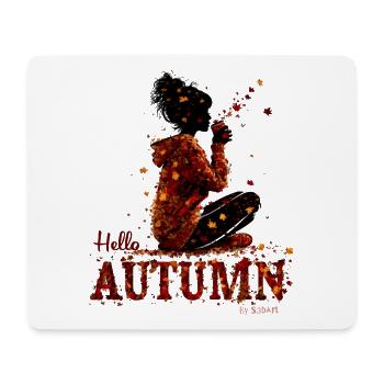 Hello Autumn – Cozy Girl and Hot Drink - Tapis de souris (format paysage) - blanc - Devant