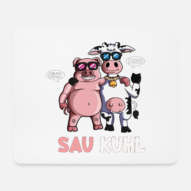 Lustiges Sau Kuhl Kuh Schwein Landtiere Bauernhof - Mousepad (Querformat) - Weiß