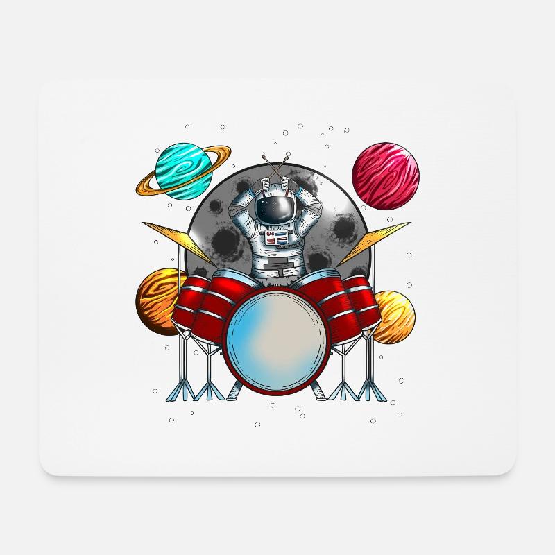 Musiker Schlagzeuger Weltraum Planeten Kosmonaut - Mousepad (Querformat) - Weiß