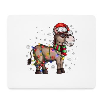 Christmas Esel mit Weihnachtsmütze im Schnee - Mousepad (Querformat) - Weiß - Vorne