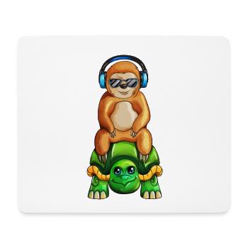 Turtle and sloth music listen to music - Mouse Pad (horizontal) - white - Front