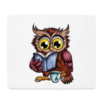 Hibou avec thé chaud Lire confortablement un livre - Tapis de souris (format paysage) - blanc - Devant
