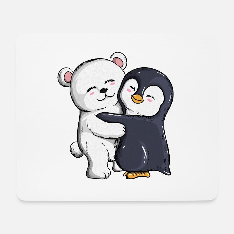Eisbär Pinguin knuddeln Umarmungen Pinguine - Mousepad (Querformat) - Weiß