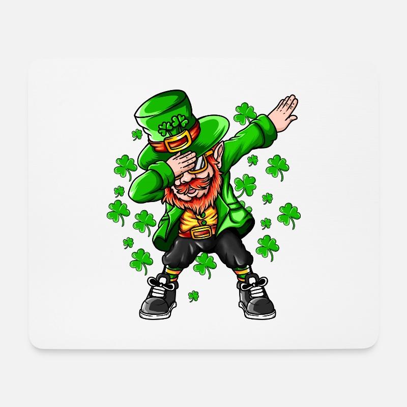 Kleeblatt Kobold macht Dabbing glücklich Feiertag - Mousepad (Querformat) - Weiß