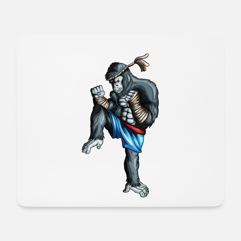 Kickboxender Affe Orang-Utan Kampsport Boxeraffe - Mousepad (Querformat) - Weiß