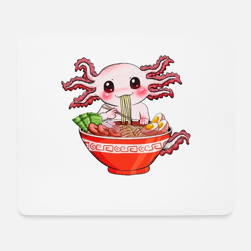 Molch isst schlürft Ramen-Nudeln witziger Axolotl - Mousepad (Querformat) - Weiß