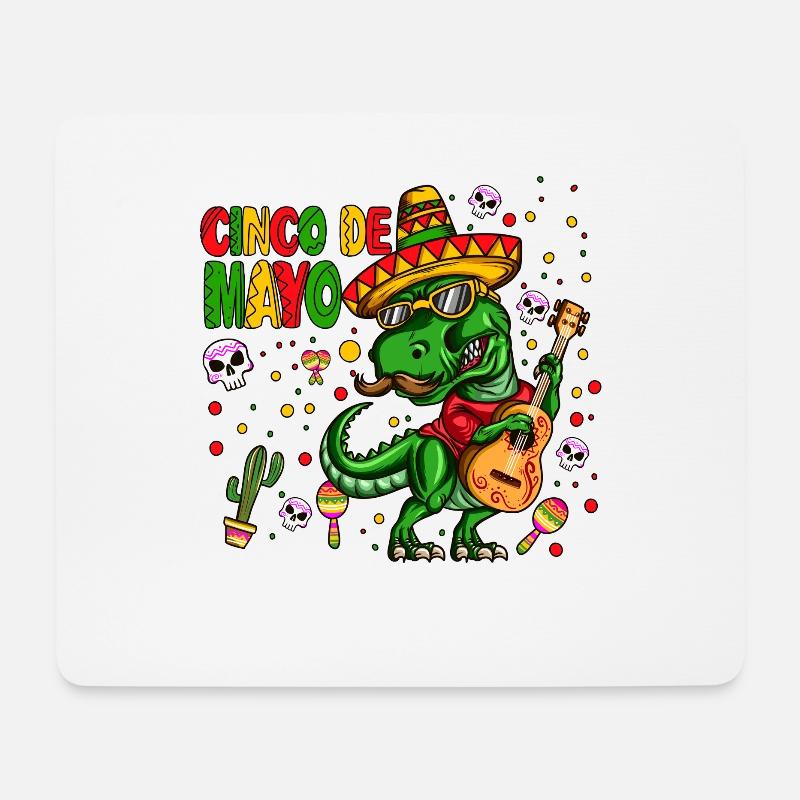 Gitarre Dinosaurier Mexikaner Outfit Cinco de Mayo - Mousepad (Querformat) - Weiß