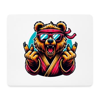 Cooler Karate Bär Mit Sonnenbrille Und Stirnband - Mousepad (Querformat) - Weiß - Vorne