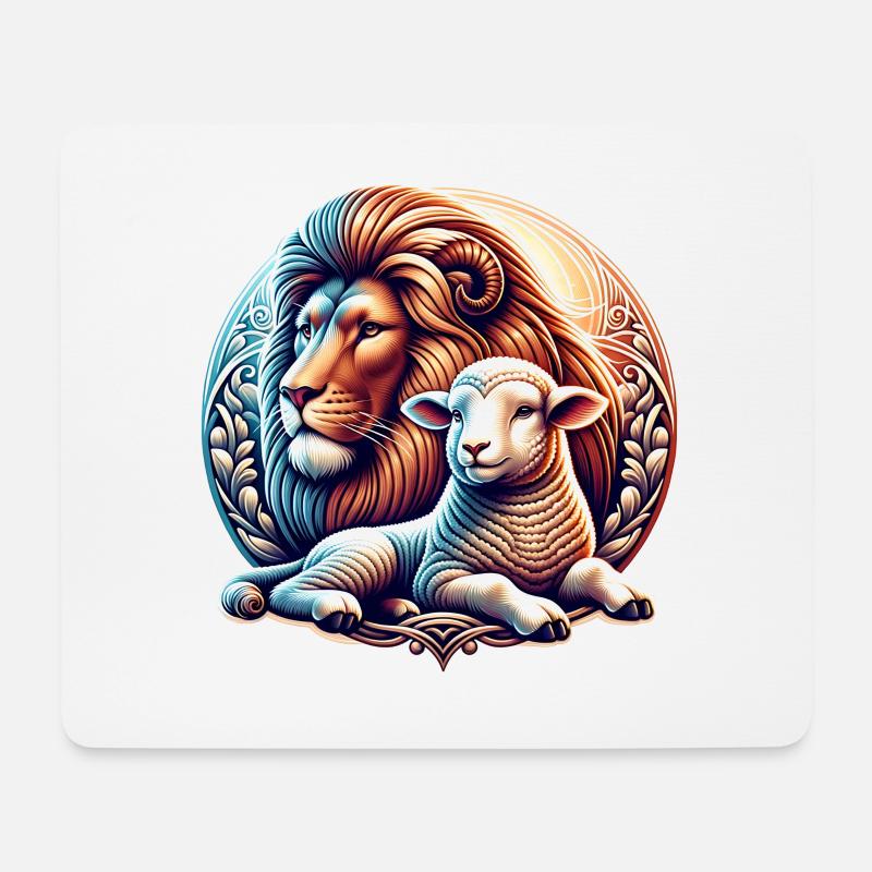 Christliche Kleidung Löwe und Lamm - Mousepad (Querformat) - Weiß