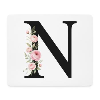 N Buchstabe Monogram Floral - Mousepad (Querformat) - Weiß - Vorne