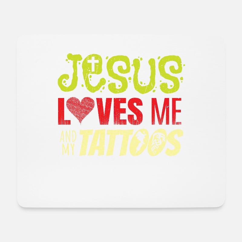 Jesus liebt mich und meine Tattoos - Mousepad (Querformat) - Weiß