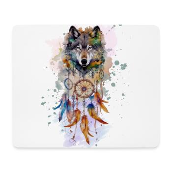 Loup à l’aquarelle capteur de rêves - Tapis de souris (format paysage) - blanc - Devant