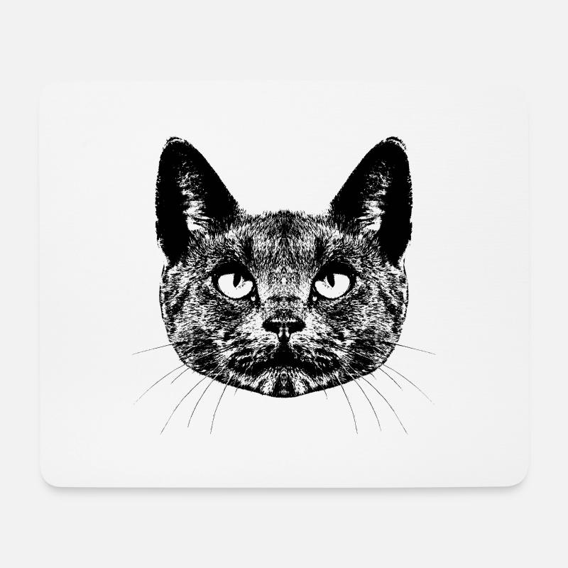 Schwarze Katze / Kopf / Portrait - Mousepad (Querformat) - Weiß
