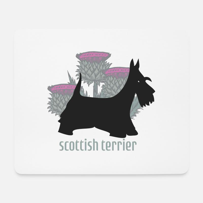 Scottish Terrier und Disteln - Mousepad (Querformat) - Weiß