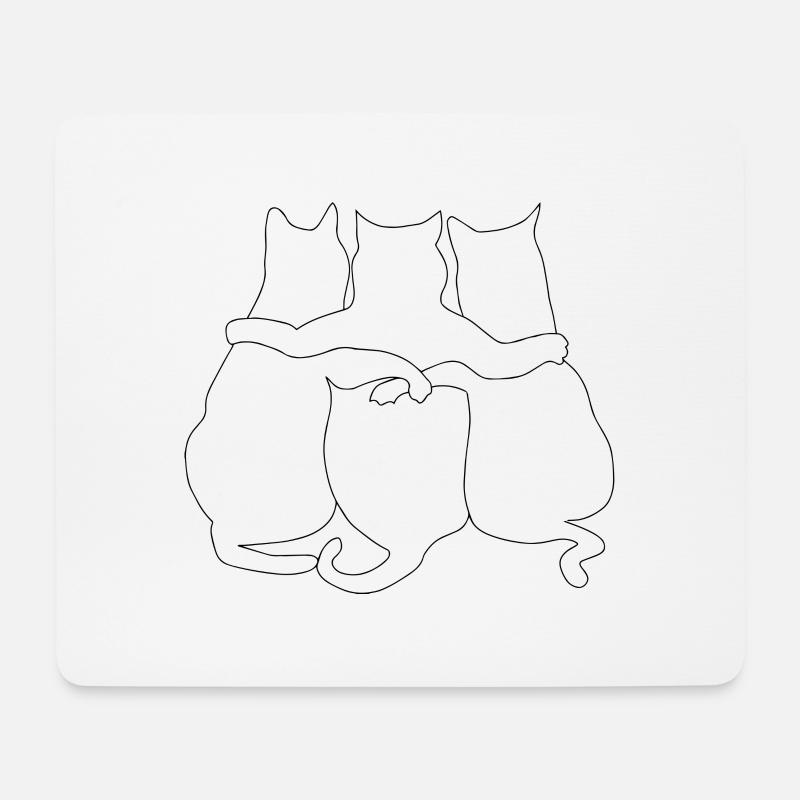 3 Katzen zusammen| Katzen Strichzeichnung - Mousepad (Querformat) - Weiß