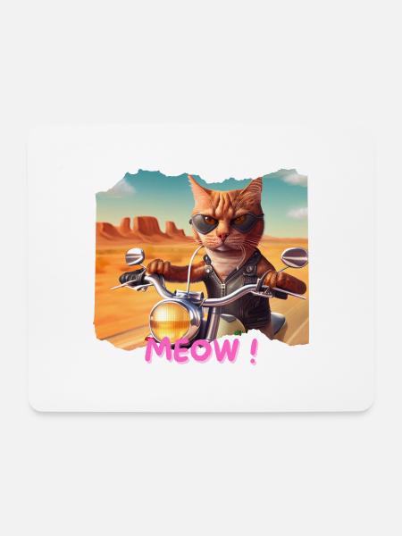 Coole Katze Auf Dem Motorrad In Der Wüste 3 - Mousepad (Querformat) - Weiß