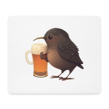 Un oiseau mignon boit un grand verre de bière - Tapis de souris (format paysage) - blanc - Devant