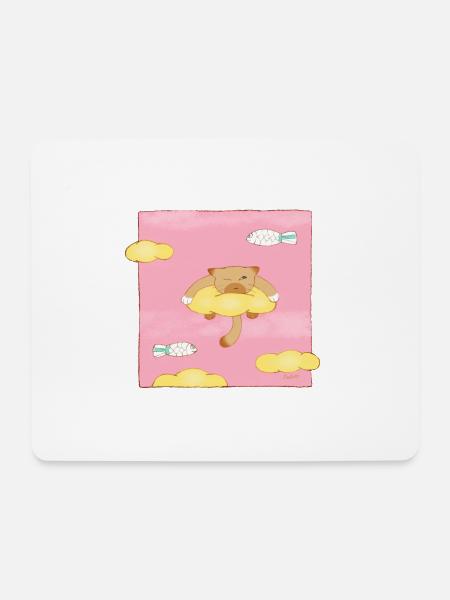 Katze auf Wolken mit ausgestrecktem Fisch - Mousepad (Querformat) - Weiß