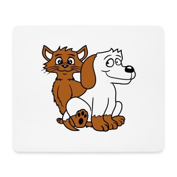 Hund Katze Zwei Freunde Team Kätzchen 2 Duo Crew - Mousepad (Querformat) - Weiß - Vorne